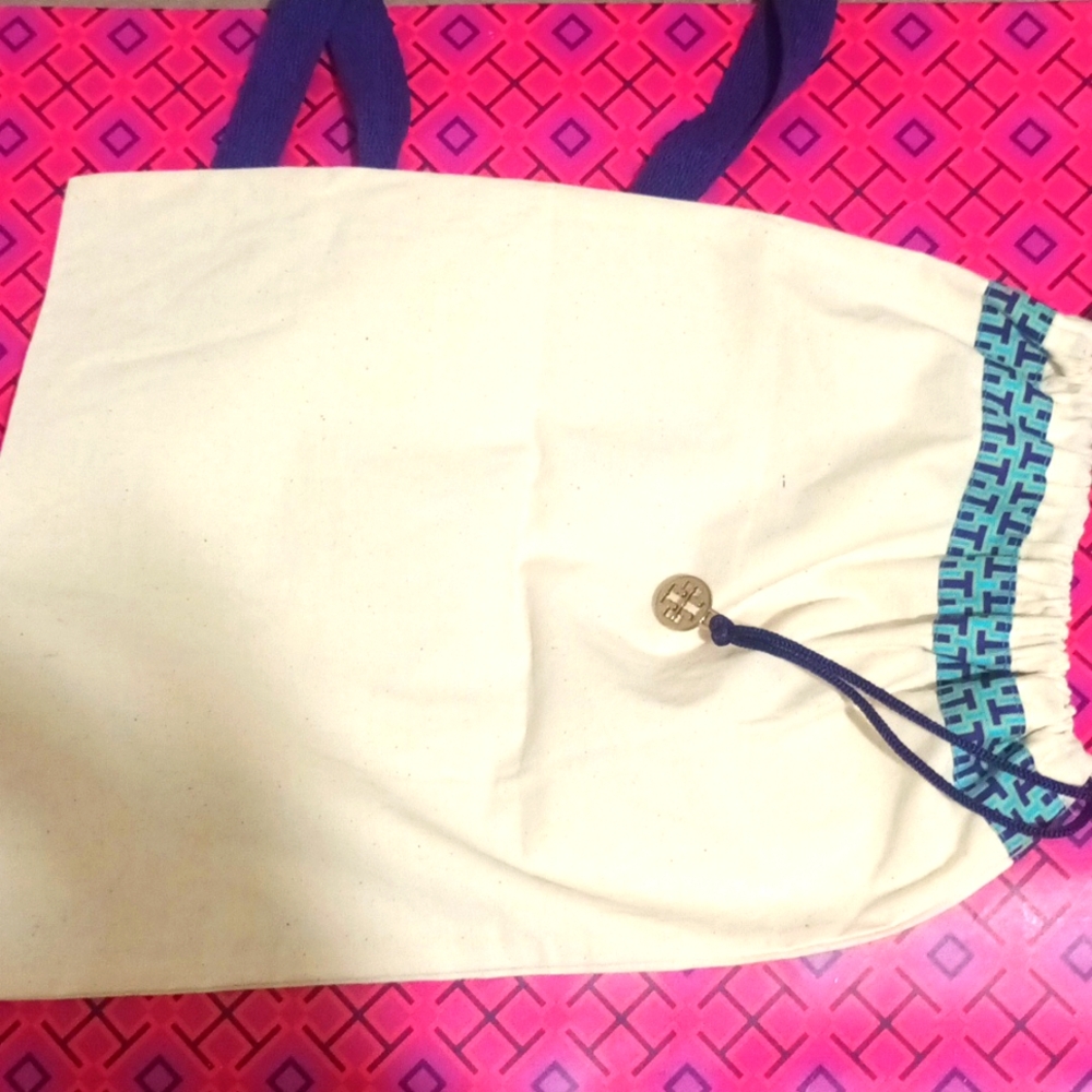NEW Tory Burch Bag & Shoe Travel Storage 15"× 12" Drawstring Logo Charm